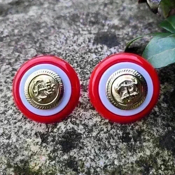 Vintage Jewelry - Vintage anchor  earrings red white gold colors